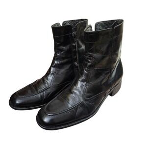 Florsheim Black Leather Zip Ankle Boots Square Toe Mens Size 7.5 Hipster Disco